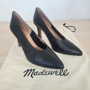 Madewell Janet Pumps True Black Leather Stiletto Heels Pointed Toe Neutral 8